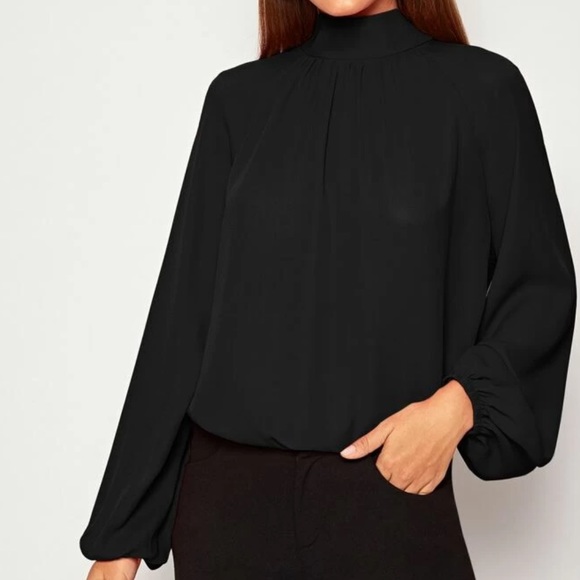 black lantern sleeve blouse